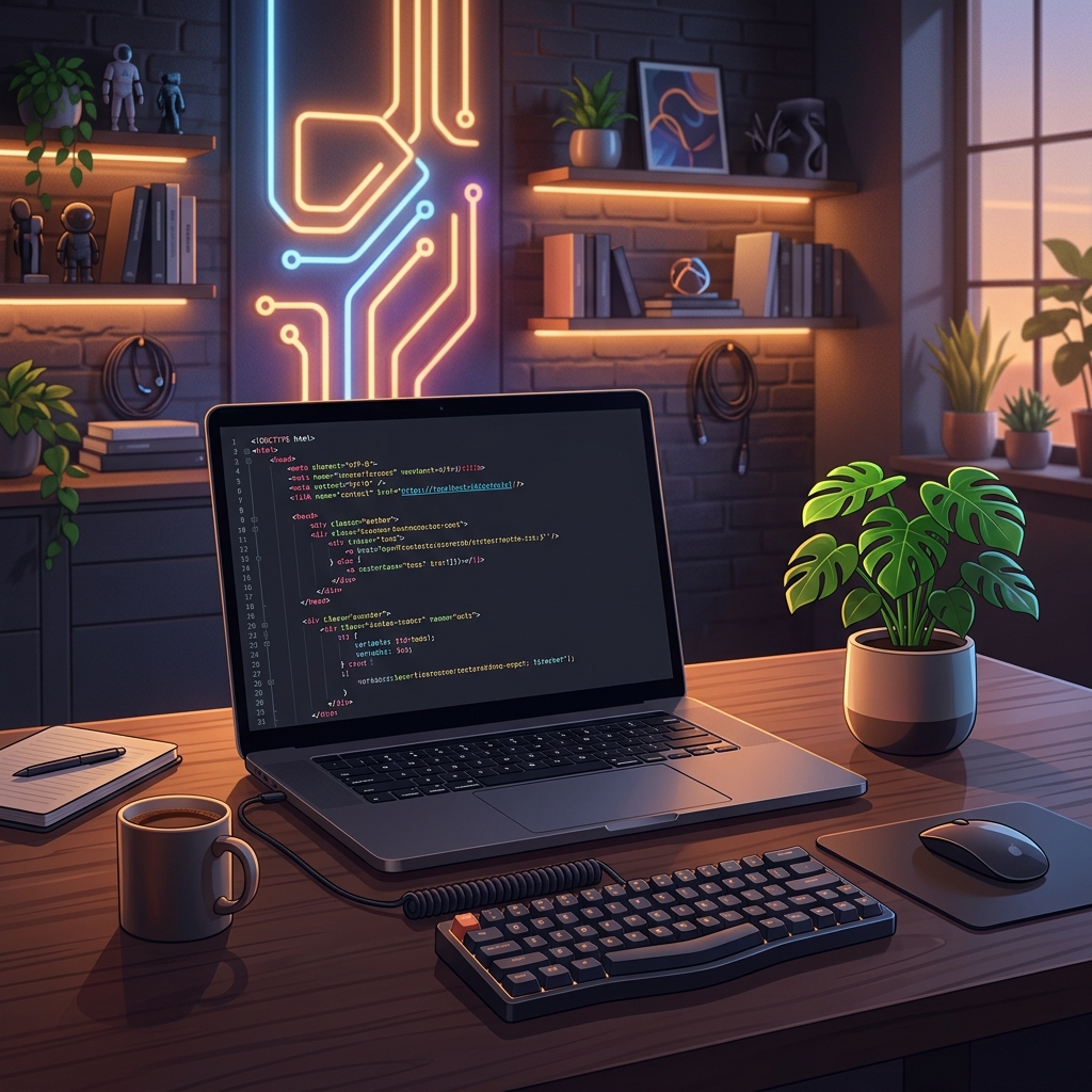 Espace de travail de David Mussard, artisan web à Saint-Joseph